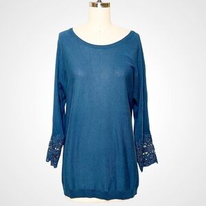Talbots Blue Dolman Sleeve Crochet Sweater Medium